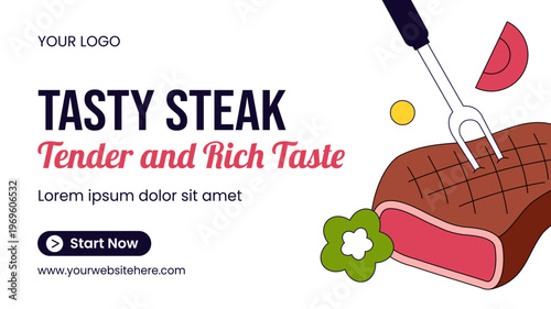Flat Cartoon Hand Drawn Social Media Thumbnail Background Steakhouse