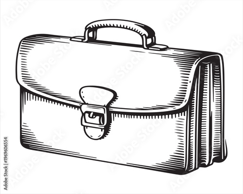 Hand Drawn Briefcase in Vintage Engraving Style