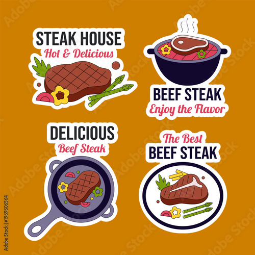 Flat Cartoon Hand Drawn Social Media Label Illustration Steakhouse Background