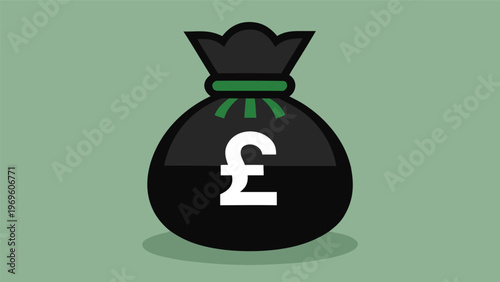 Money bag with British pound symbol on a light green background showing wealth and finance concepts