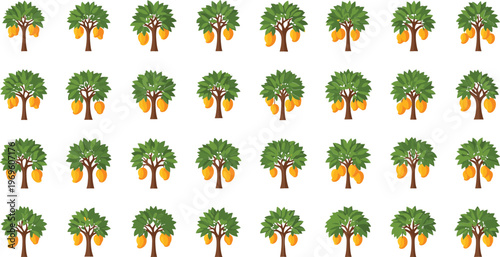 Seamless pattern of cartoon mango trees on white background