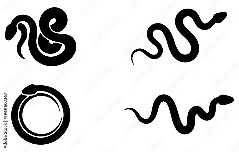 Fototapeta premium Collection of various black snake silhouettes