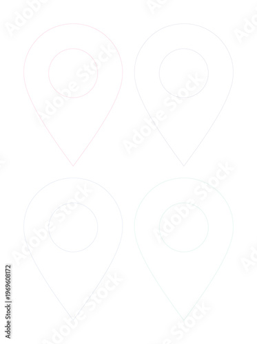 Iconos de ubicación minimalistas, conjunto de 4 pines de mapa lineales, marcadores de posición blancos para diseño de interfaz y navegación