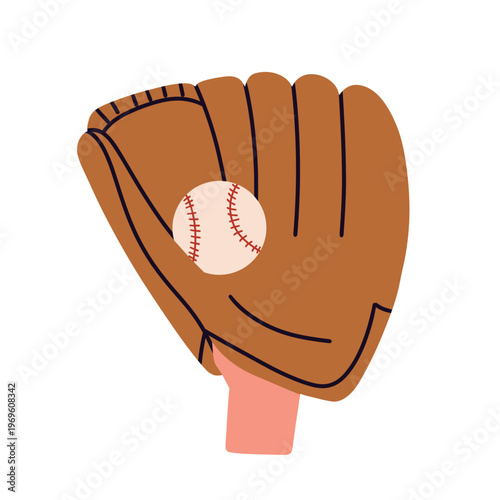 Flat vector illustration of baseball elements including hands holding balls, gloves, bats, and fan foam finger. ideal for concepts of baseball game, competition, recreation, and athletic lifestyle.