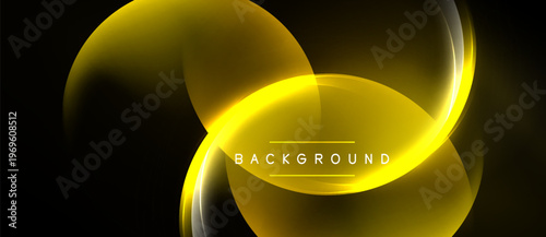 Abstract golden shapes overlap, creating luminous effect. Dark background emphasizes bright curves, text reads background. Modern design element.