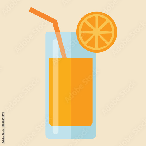 Citrus Burst of Refreshment: A tall glass of vibrant orange juice, adorned with a slice of citrus and a straw, offering a refreshing and healthy choice