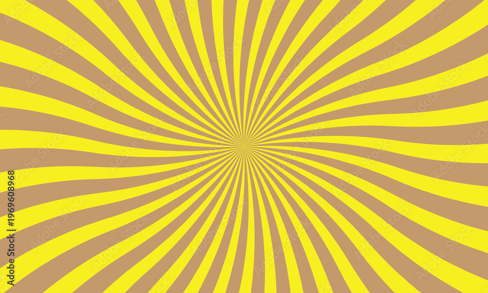 Obraz premium Yellow and brown curved stripes radiating from a central point creating a sunburst effect abstract background