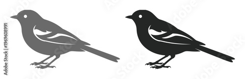 Minimalist Bird Silhouette Vector Icon Set. Two Stylized Avian Graphics in Black and Gray, Ideal for Nature, Wildlife, or Environmental Design Projects.