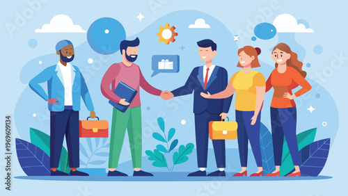 Business meeting with agreement taking place in an office setting during daytime with diverse individuals present