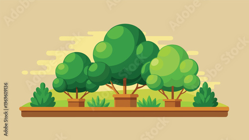 Green trees and bushes in a simple park setting during daylight hours