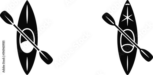 kayak top view, vector icon silhouette on white background