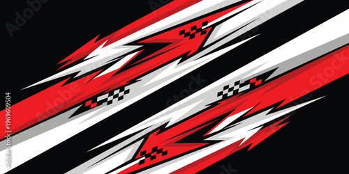 Dynamic Racing Stripes: A vibrant graphic design featuring bold racing stripes in striking red, white, and black, evoking speed, energy, and motion.