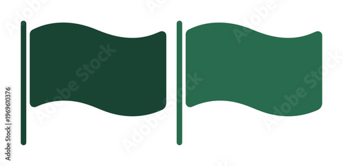 Green flag vector icon, waving flag graphic element, simple pennant symbol for success and achievement, isolated flat design illustration for web and app interfaces