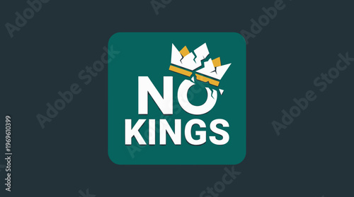 No Kings Sign with Cracked Crown and Text