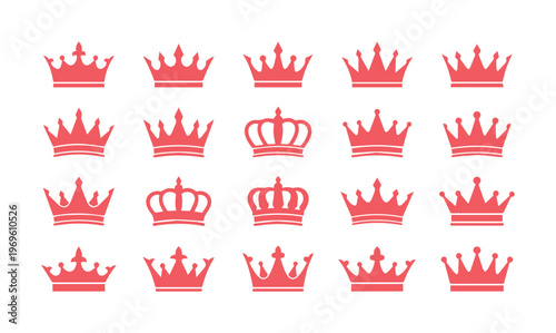 Принти на полотні Elegant red crown vector icon set, 20 regal monarch symbols, royal authority and leadership graphics, luxury design elements for branding and celebration