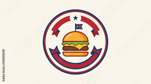 American Burger Emblem with Ribbon and Star