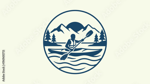 Kayaking Adventure Emblem Mountain Lake Scene