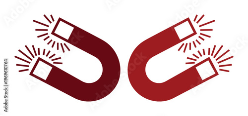 Powerful red horseshoe magnets, attracting force vector illustration. Magnetic pull concept, business attraction, and engagement graphic resource.