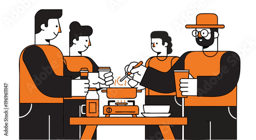 Friends Preparing a Meal Together Outdoors at a Campsite
