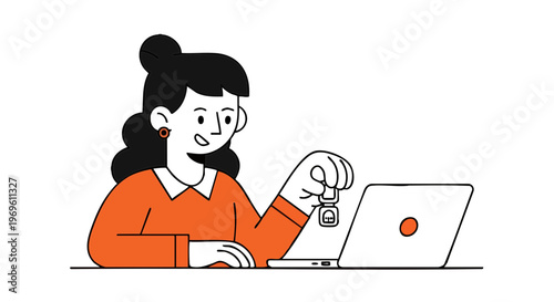 Cybersecurity Authentication with Hardware Key and Laptop Illustration