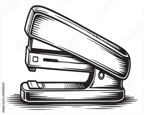 Office Stapler Illustration in Black and White Line Art