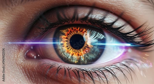 Close-up of a human eye reflecting futuristic technology, symbolizing vision and innovation.
