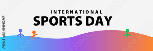 International Sports Day text with colorful stick figures on gradient background