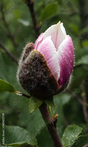 Wallpaper Mural Magnolia blossom bud with dewdrops on green background   Torontodigital.ca