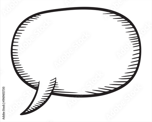 Hand Drawn Speech Bubble Dialog Illustration in Vintage Engraving Style, Black and White Line Art Chat Icon for Communication Message or Conversation Concept Isolated on White Background