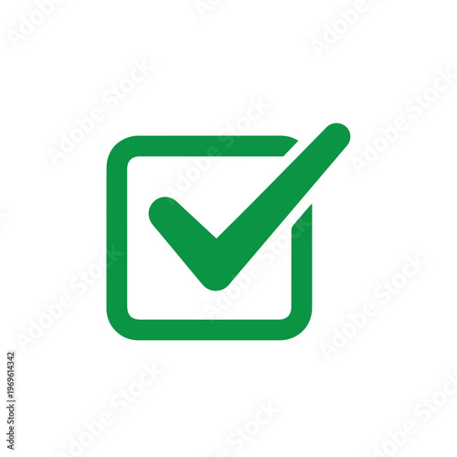 Green tick mark inside a square box signifies successful completion, approval, or correctness in any digital context.