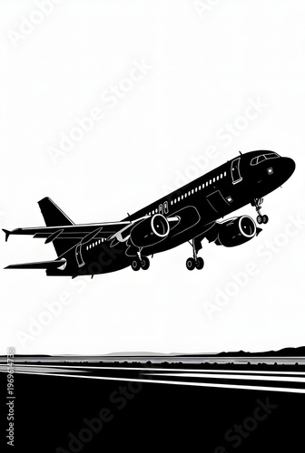 A commercial airplane takes off from a runway