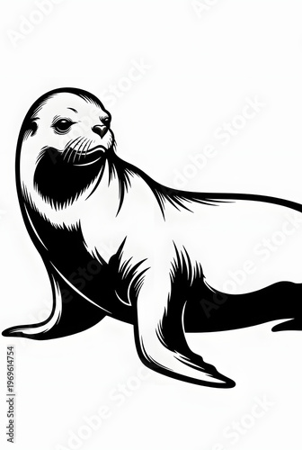 A black and white illustration of a seal