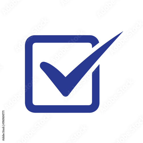 Checkmark icon inside a square box signifies successful completion or positive verification on a clean white background.