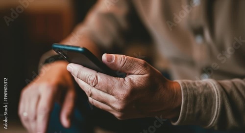 Close-up of a person holding a smartphone, engaging with technology