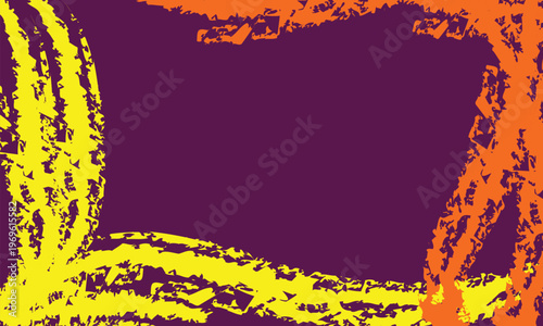 Rough brushstroke frame in yellow and orange surrounds a dark purple rectangular empty space
