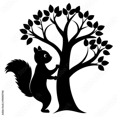 A curious squirrel gathering acorns from a leafy tree Vector