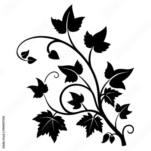 Graceful vine with leaves and fluttering butterflies illustration Vector