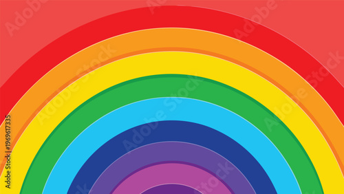 Rainbow with bright colors arches across a red background in a simple design during daytime