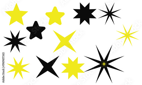 Black and yellow stars isolated on transparent background