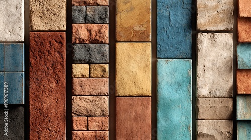 Textured Brick and Stone Wall Composition with Warm Wood Stain – Tactile Visual for Sustainable Architecture Branding