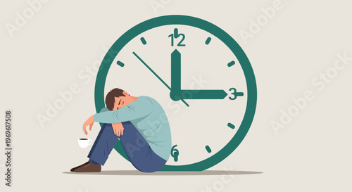 Man sitting in front of a clock looking stressed.
