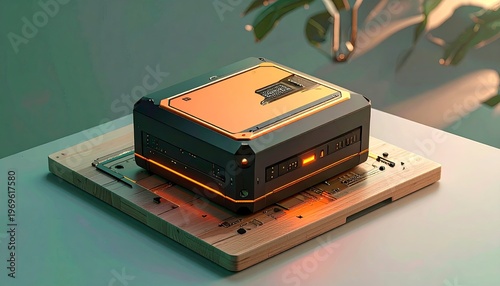 Sleek Black and Gold Computing Device