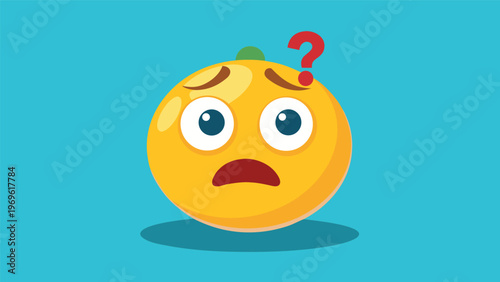 Face with a question mark shows confusion and surprise about a situation in a simple cartoon style on a blue background