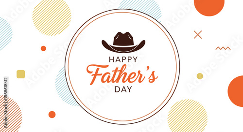 Celebratory happy father's day greeting featuring a classic cowboy hat and stylish typography on a patterned background.