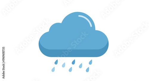 A simple blue cloud icon with raindrops falling from it on a plain white background.