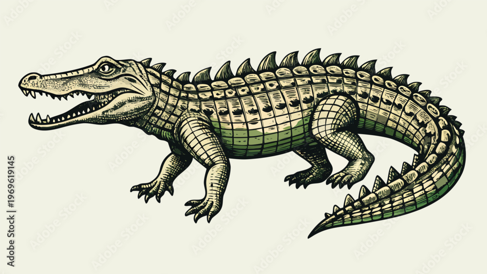Fototapeta premium Crocodile illustration showing detailed features and design in a simple style
