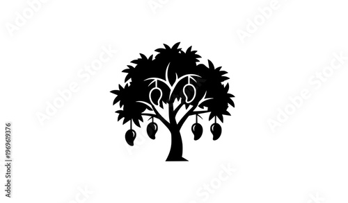 Minimal Mango Tree Silhouette Icon Tropical Fruit Plant Vector Design