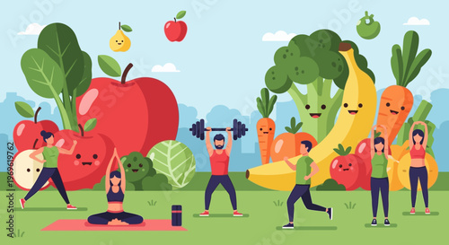 Healthy Lifestyle: Fitness, Yoga, Weightlifting, Fruits & Vegetables