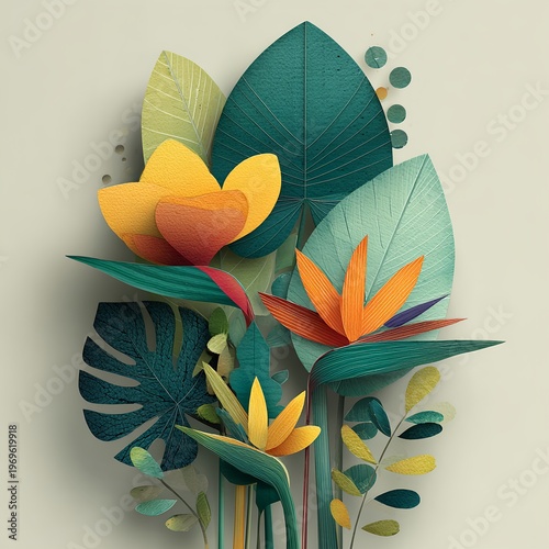Radiant Origami Petals Arranged on Tropical Art Paper – Tactile Composition for Sustainable Packaging and Digital Wellness Visuals