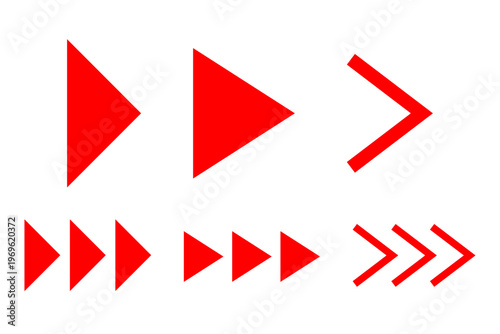 シンプルな赤の矢印アイコンセット 再生 進む ナビゲーション素材